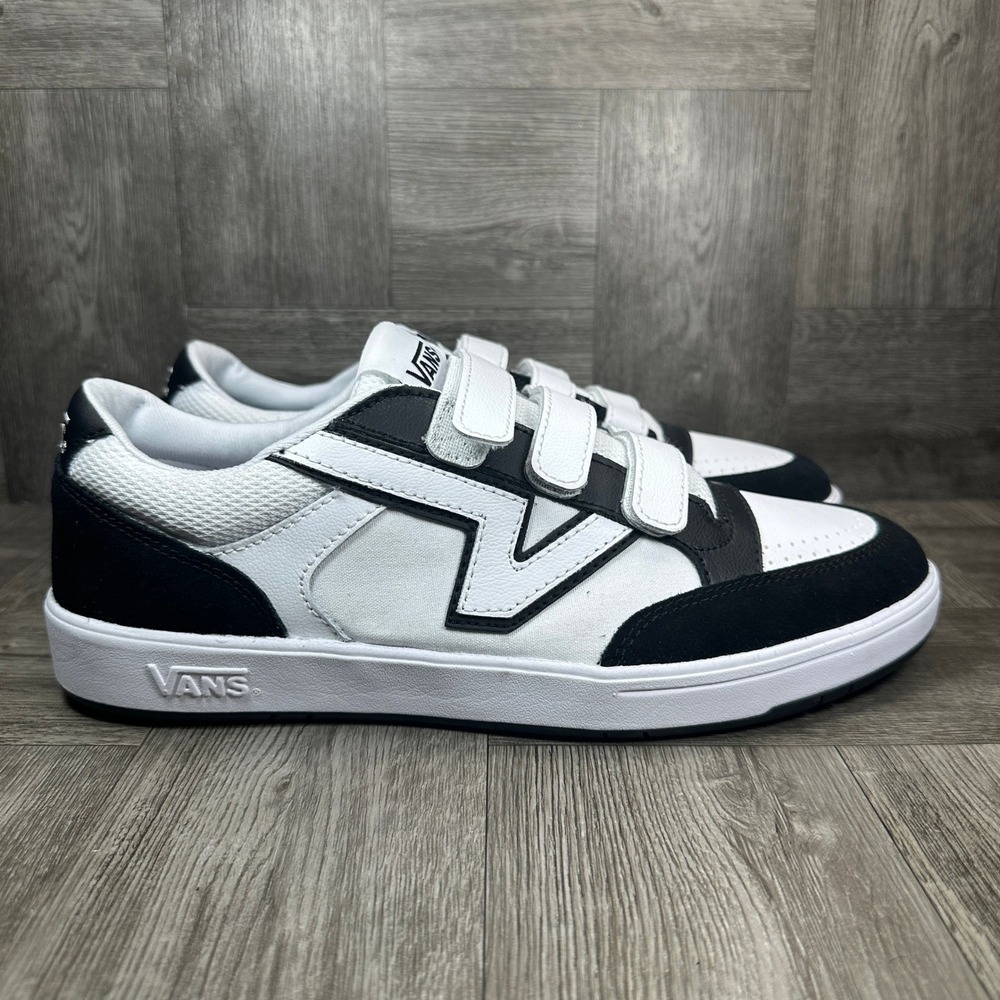 Vans Lowland CC Mens 9.5 White Black Hook Loop Retro Skate Sneakers NEW